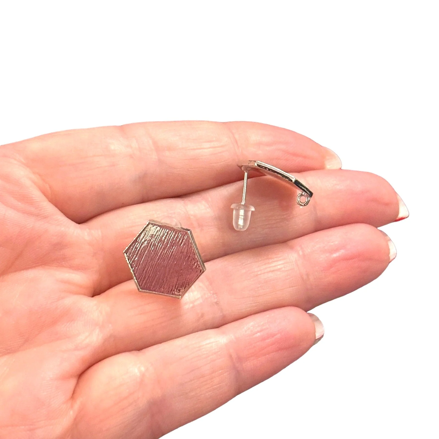 Rhodium Plated Brass Stud Earrings, 2 pcs in a pack, - Image 2