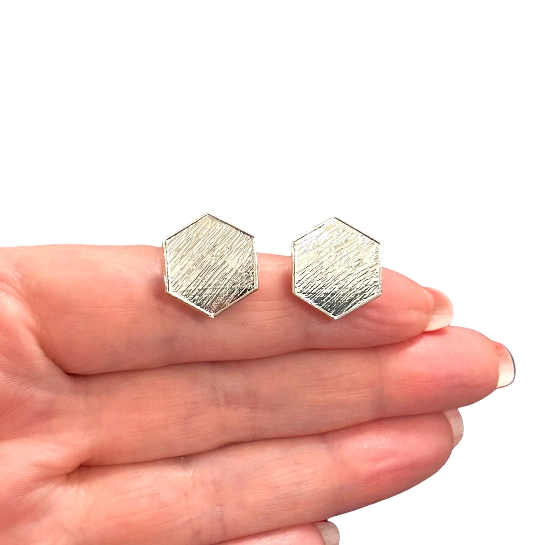 Rhodium Plated Brass Stud Earrings, 2 pcs in a pack, - Image 3