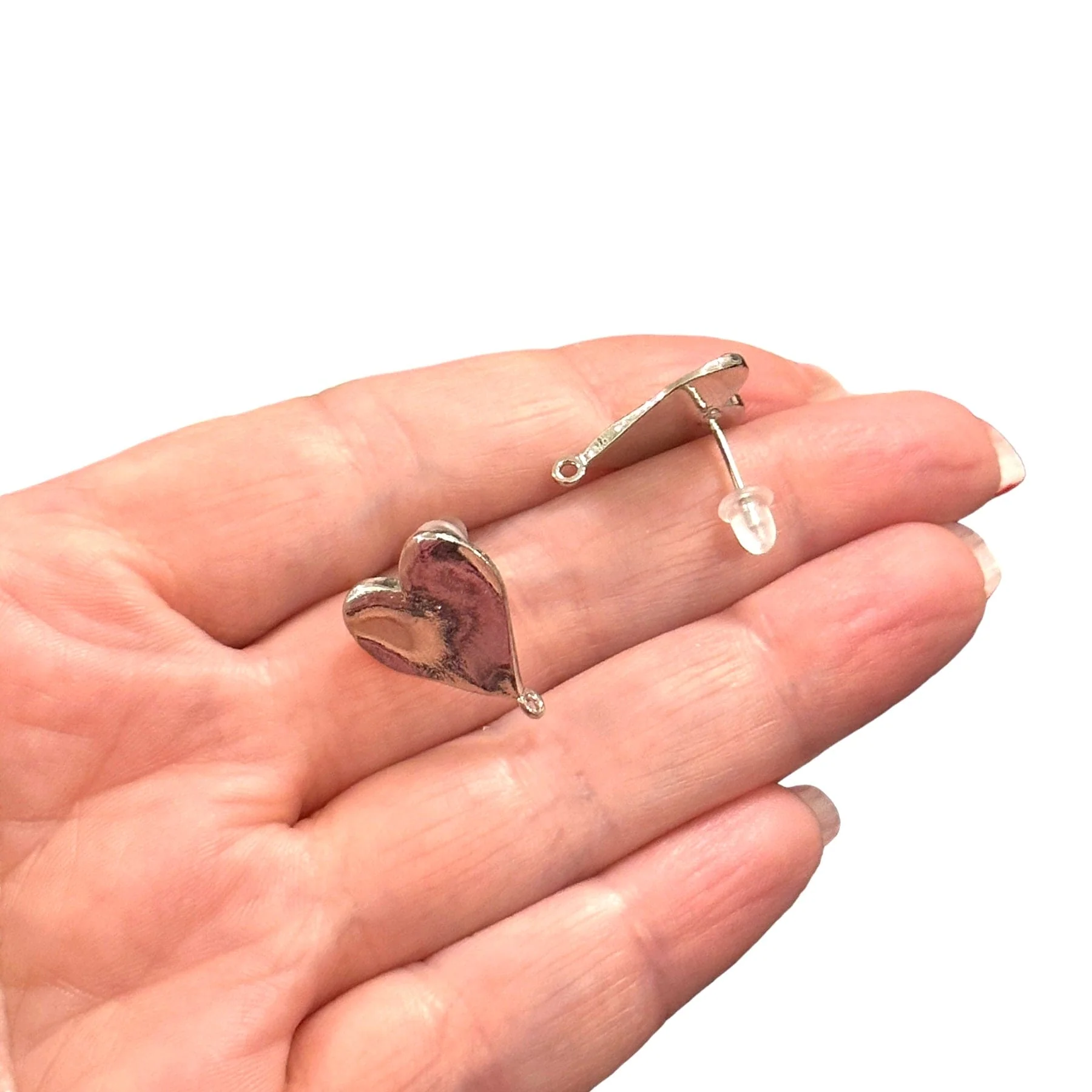 Rhodium Plated Brass Stud Earrings, 2 pcs in a pack, - Image 4
