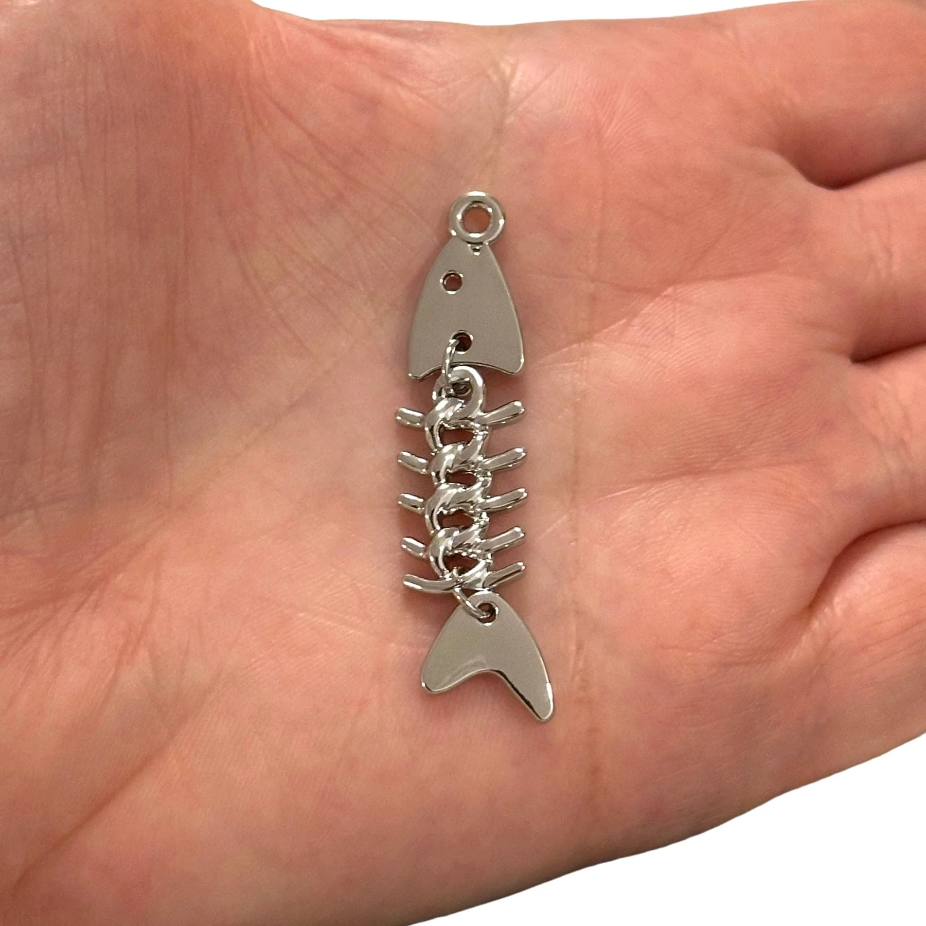 Rhodium Plated Fishbone Charm