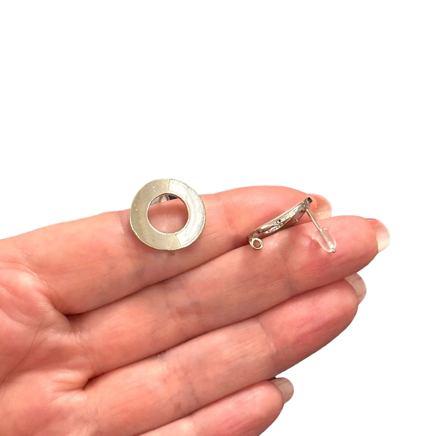 Rhodium Plated Ivory Enamelled Brass Stud Earrings, 2 pcs in a pack, - Image 2