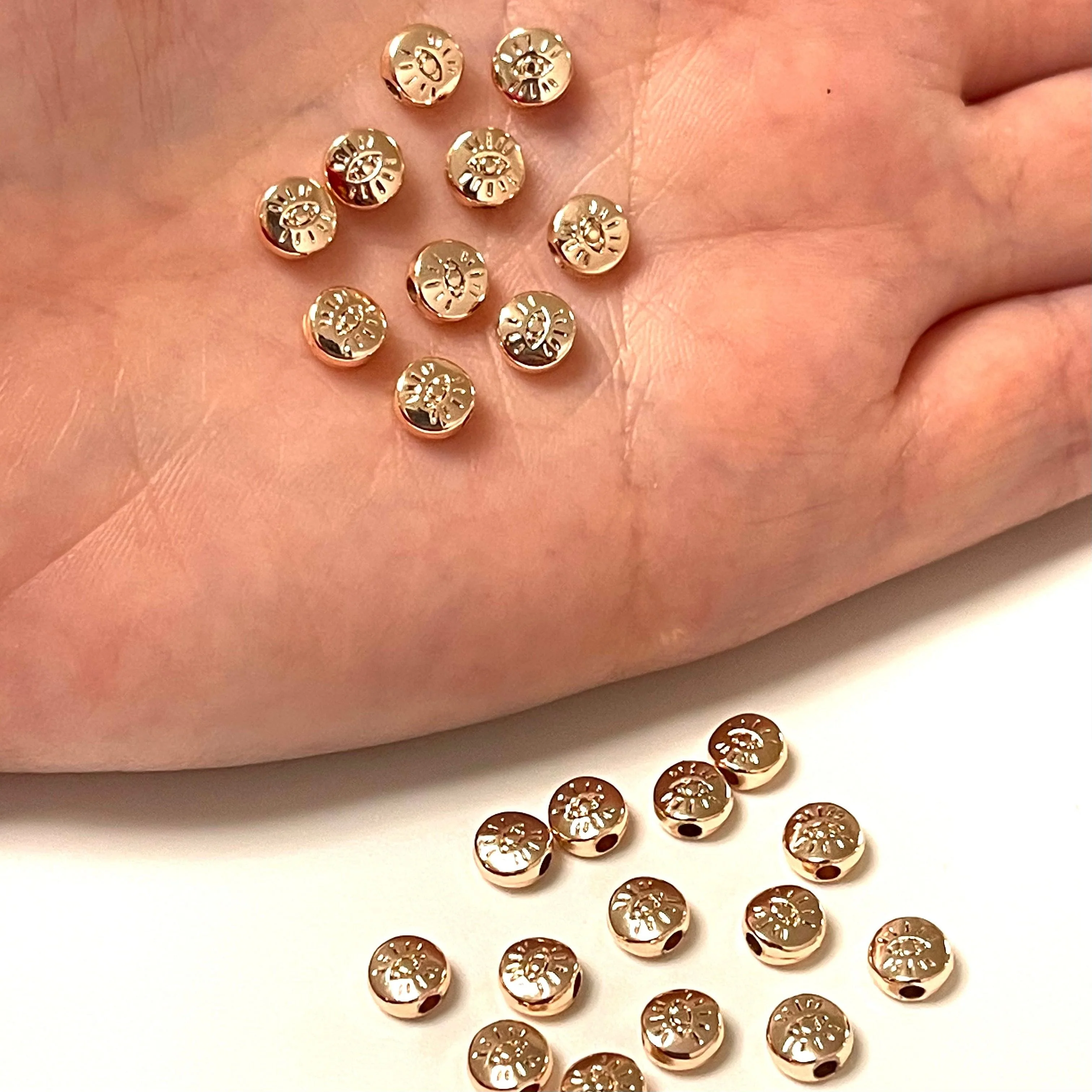 Rose Gold Plated 6mm Spacer Flat Balls With Eye, 6mm Rose Gold Spacer Flat Balls, 10 pcs in a pack