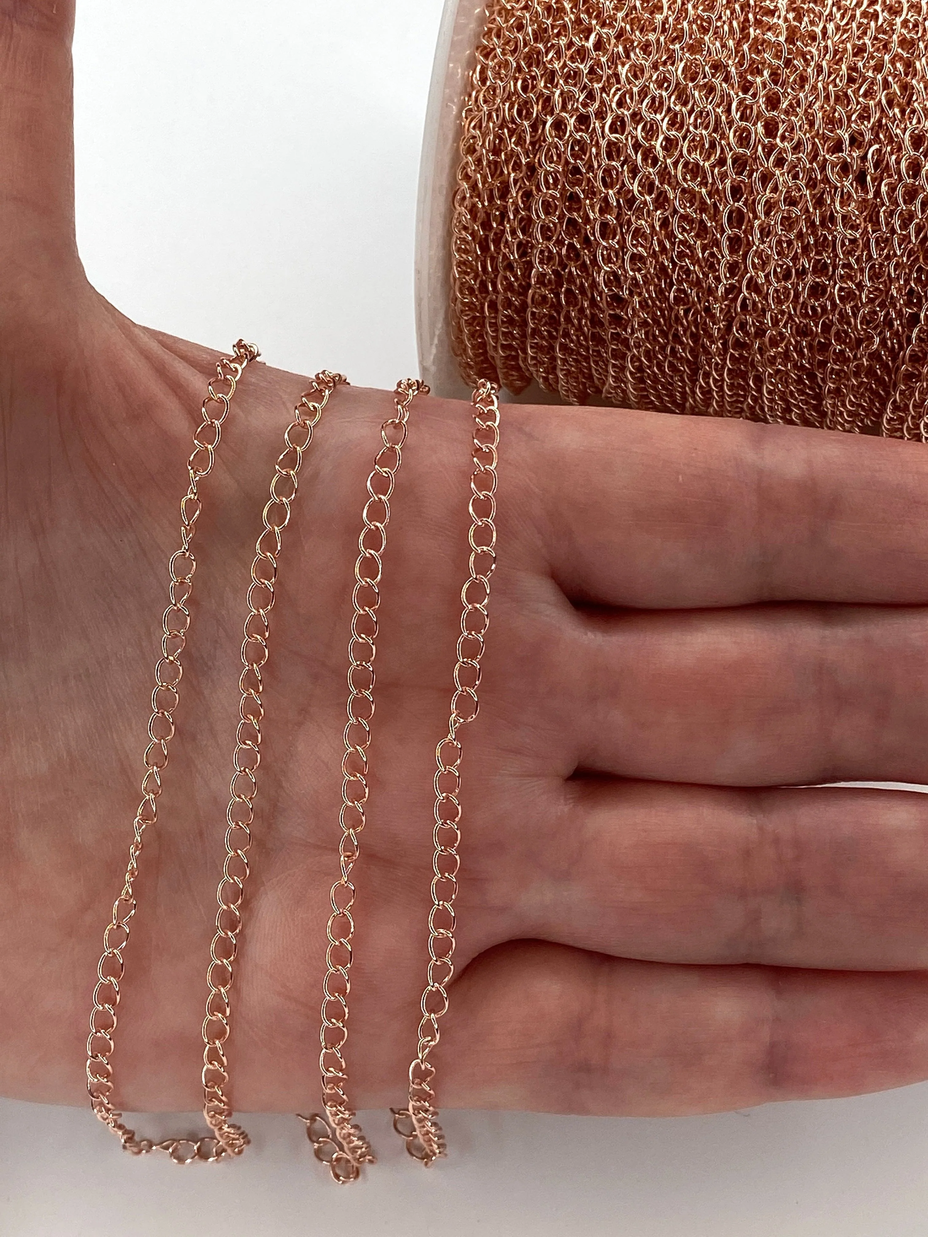 Rose Gold Plated Extender Chain, 3mm Rose Gold Plated Extender Chain, 1 Meter-3.3Feet Extender Chain - Image 2