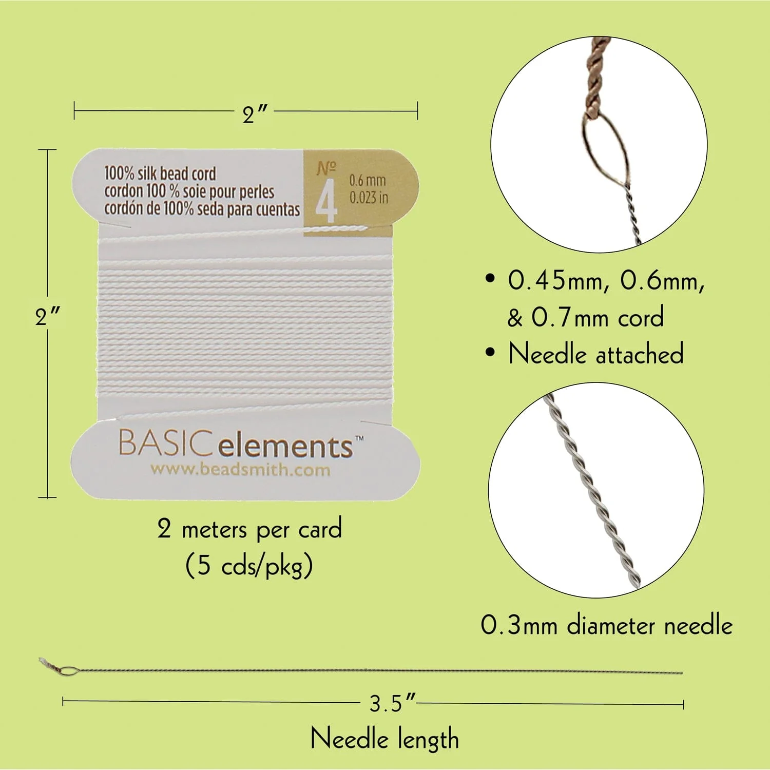 Silk Thread, 100% Silk Bead Cord With Needle,5X2 Meter Assorted Pack -CHSWHASST - Image 3