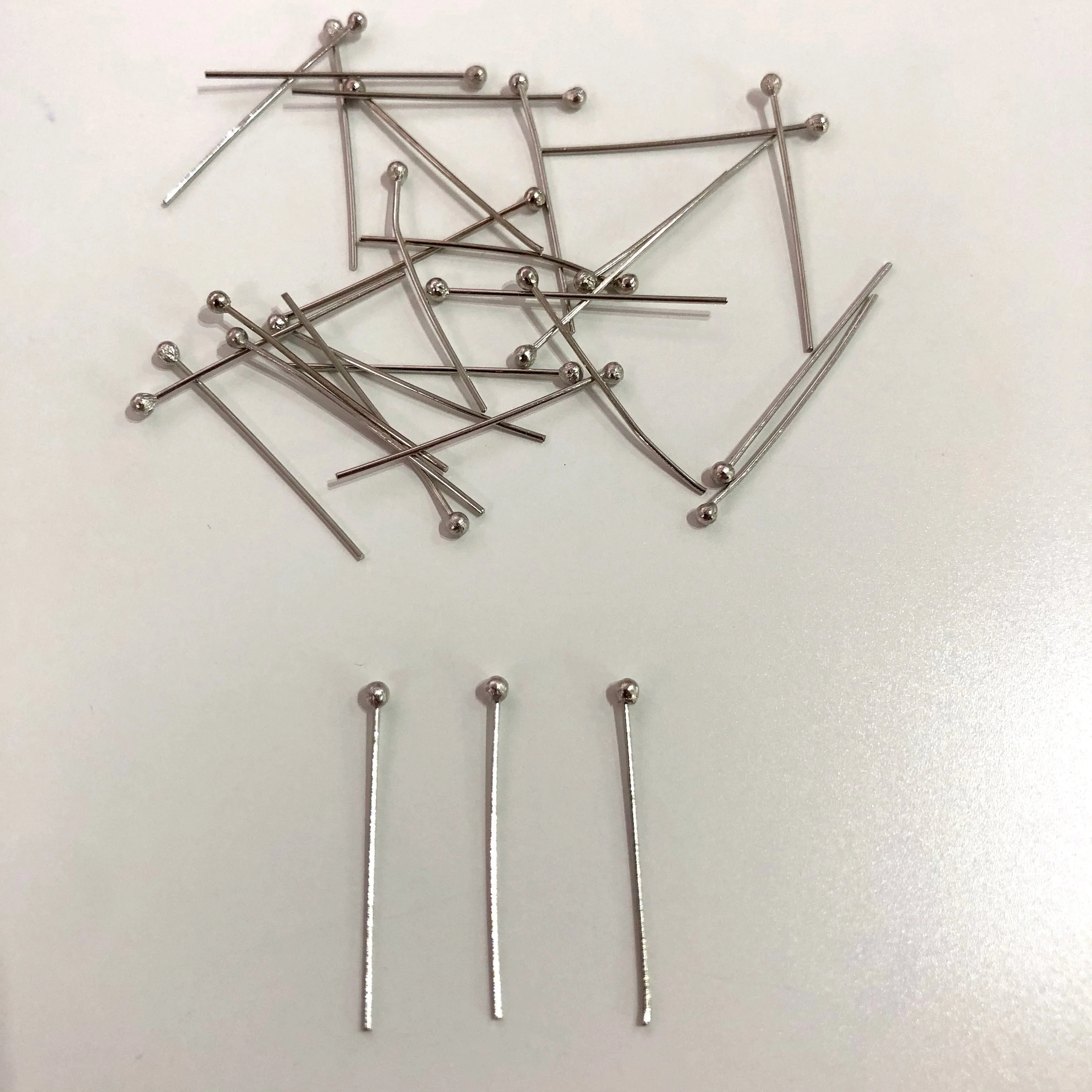 Rhodium Plated Ball Point Headpins, 0.5mm (24 Gauge) by 30mm, Rhodium Plated Brass Ball Head Pins - Image 2