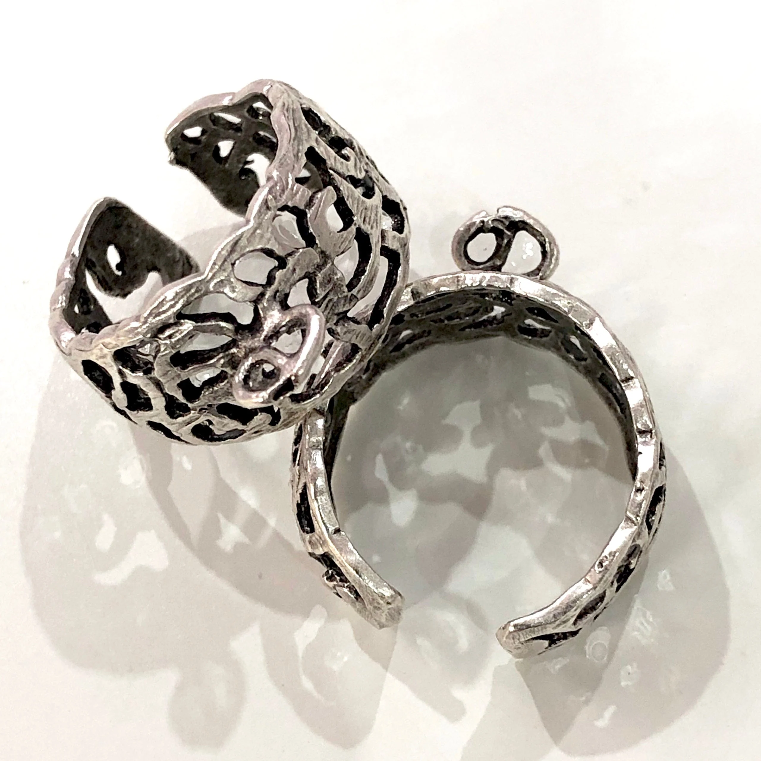 Silver Ring Setting, Antique Silver Plated Brass Adjustable Ring Blank, Adjustable Ring Bezel