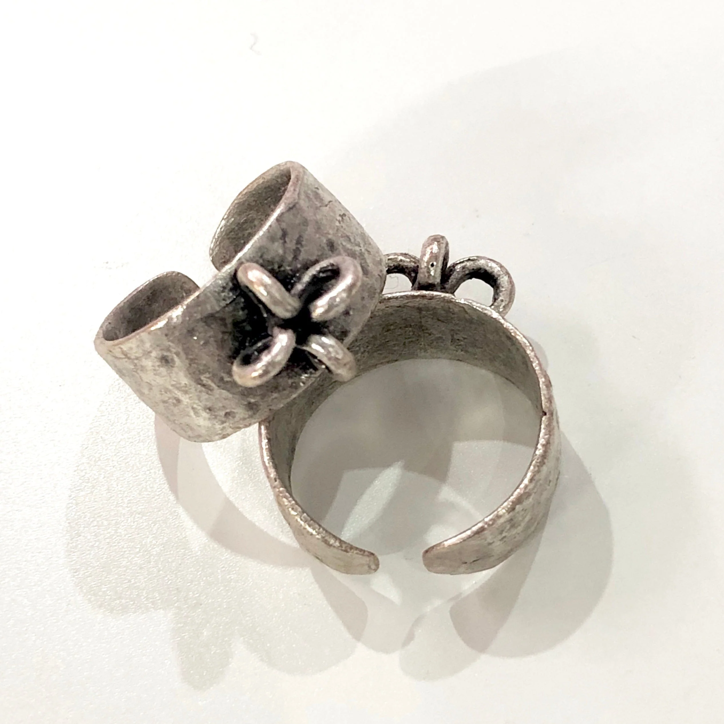 Silver Ring Setting, Antique Silver Plated Brass Adjustable Ring Blank, Adjustable Ring Bezel - Image 2