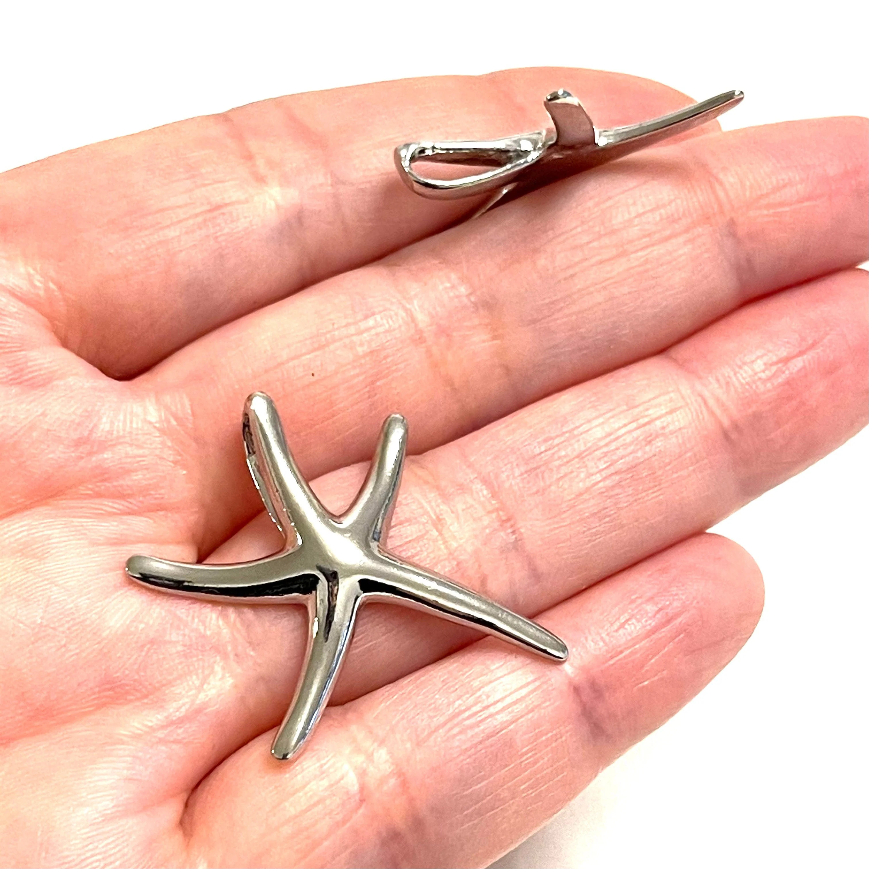 Silver Plated Brass Starfish Charms, 2 pcs in a pack - Image 2