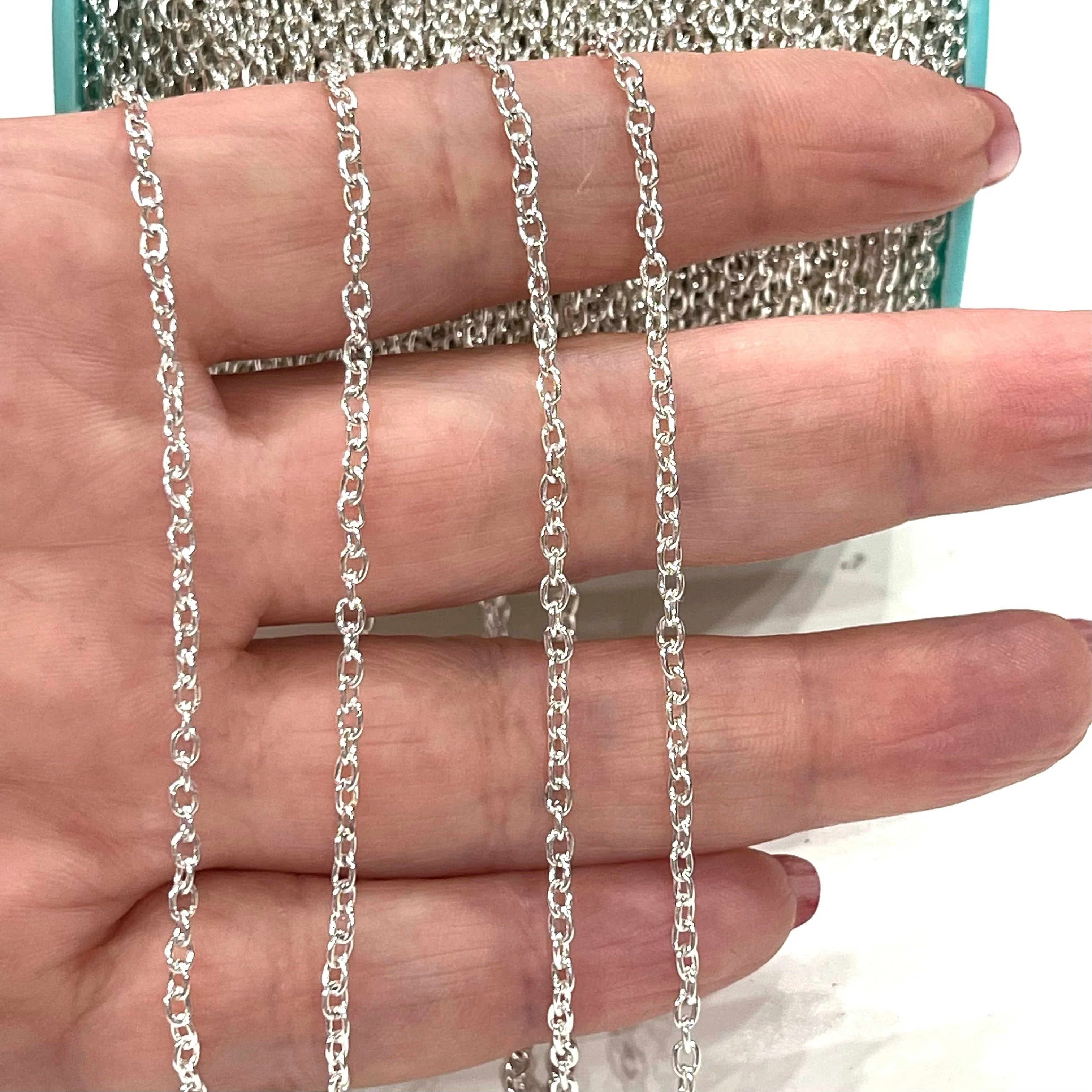 Silver Plated Rolo Chain, 3x2mm Open Link Rolo Chains, Silver Curb Chain, Necklace Extender Chain - Image 2