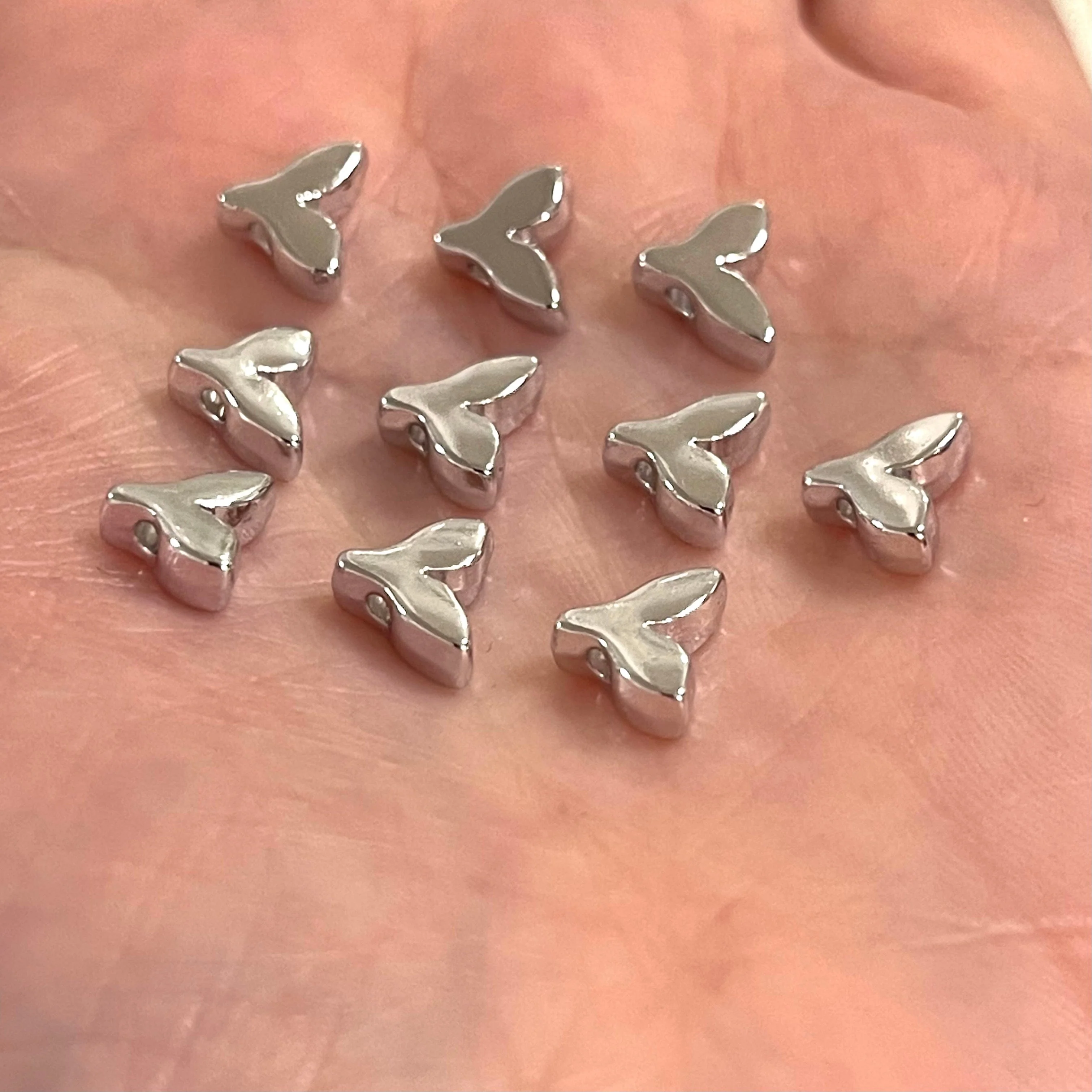Rhodium Plated Whale Tail Spacer Charms, 10 pcs in a pack - Image 2