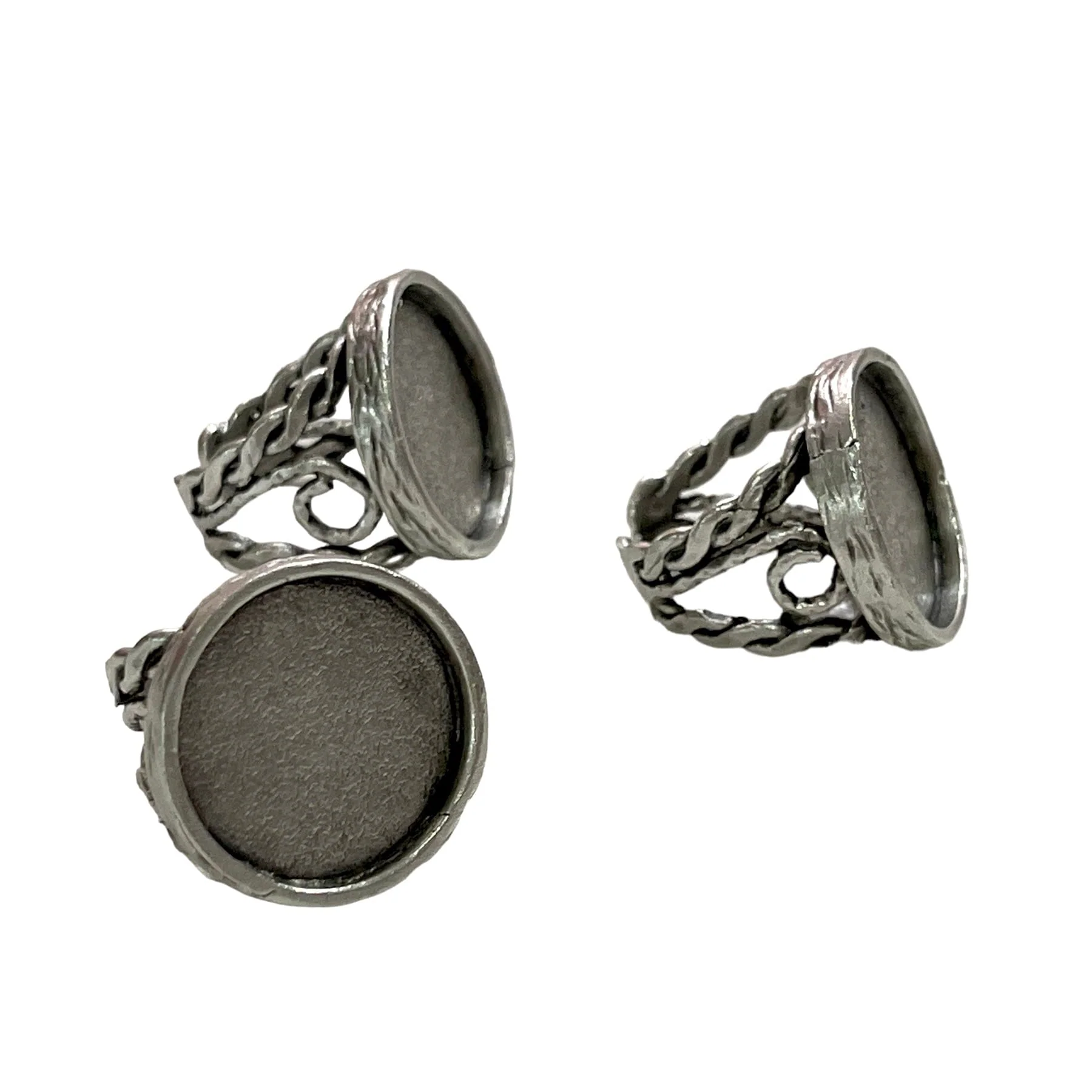 Silver Ring Setting, Antique Silver Plated Brass Adjustable Ring Blank, Adjustable Ring Bezel - Image 2