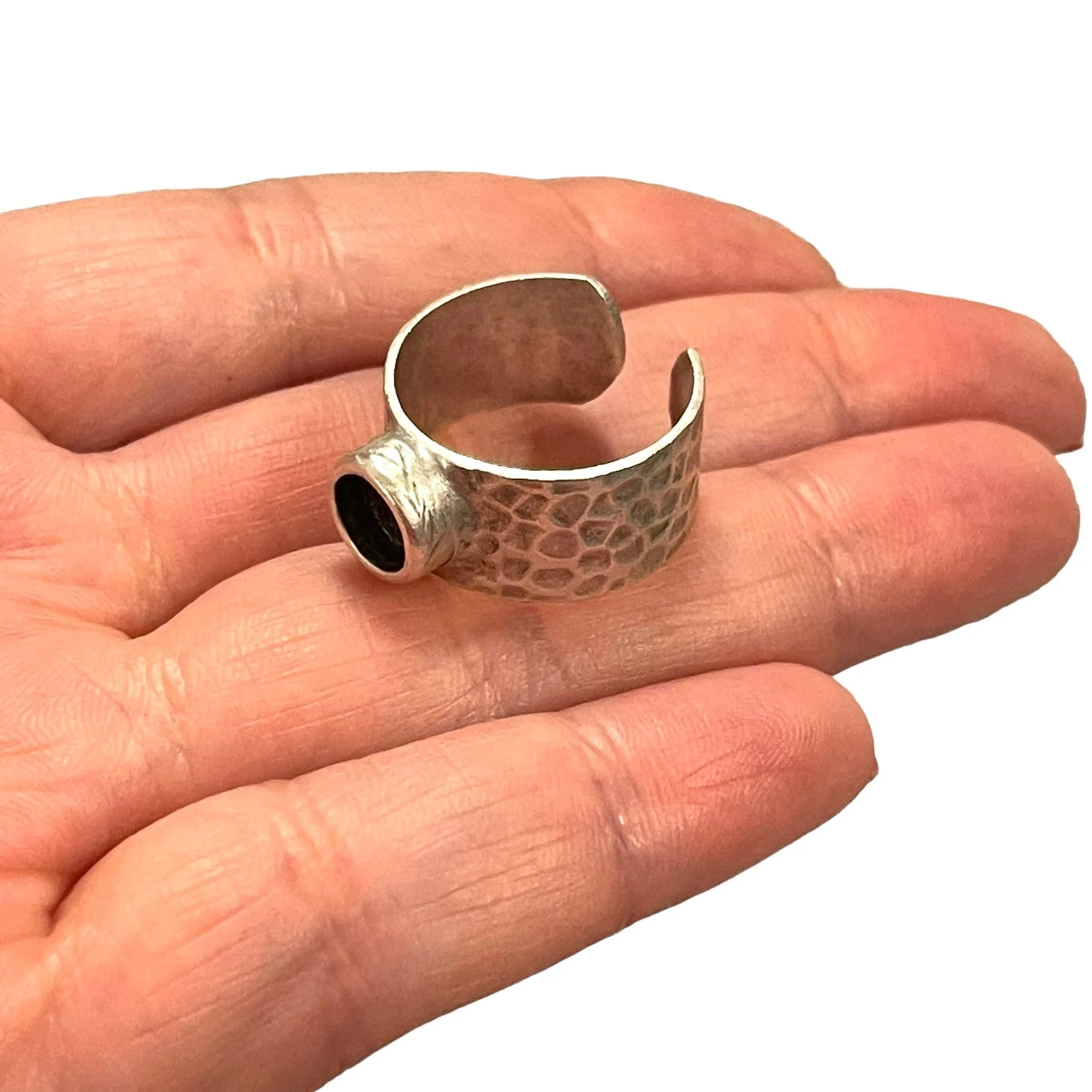 Silver Ring Setting, Antique Silver Plated Brass Adjustable Ring Blank, Adjustable Ring Bezel - Image 2