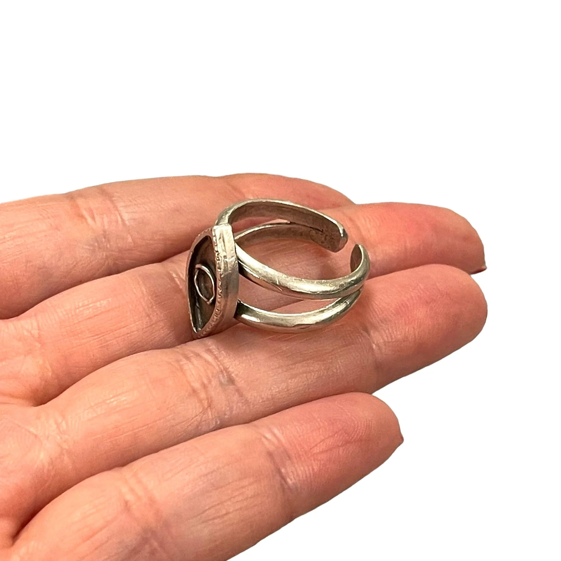 Silver Ring Setting, Antique Silver Plated Brass Adjustable Ring Blank, Adjustable Ring Bezel - Image 2