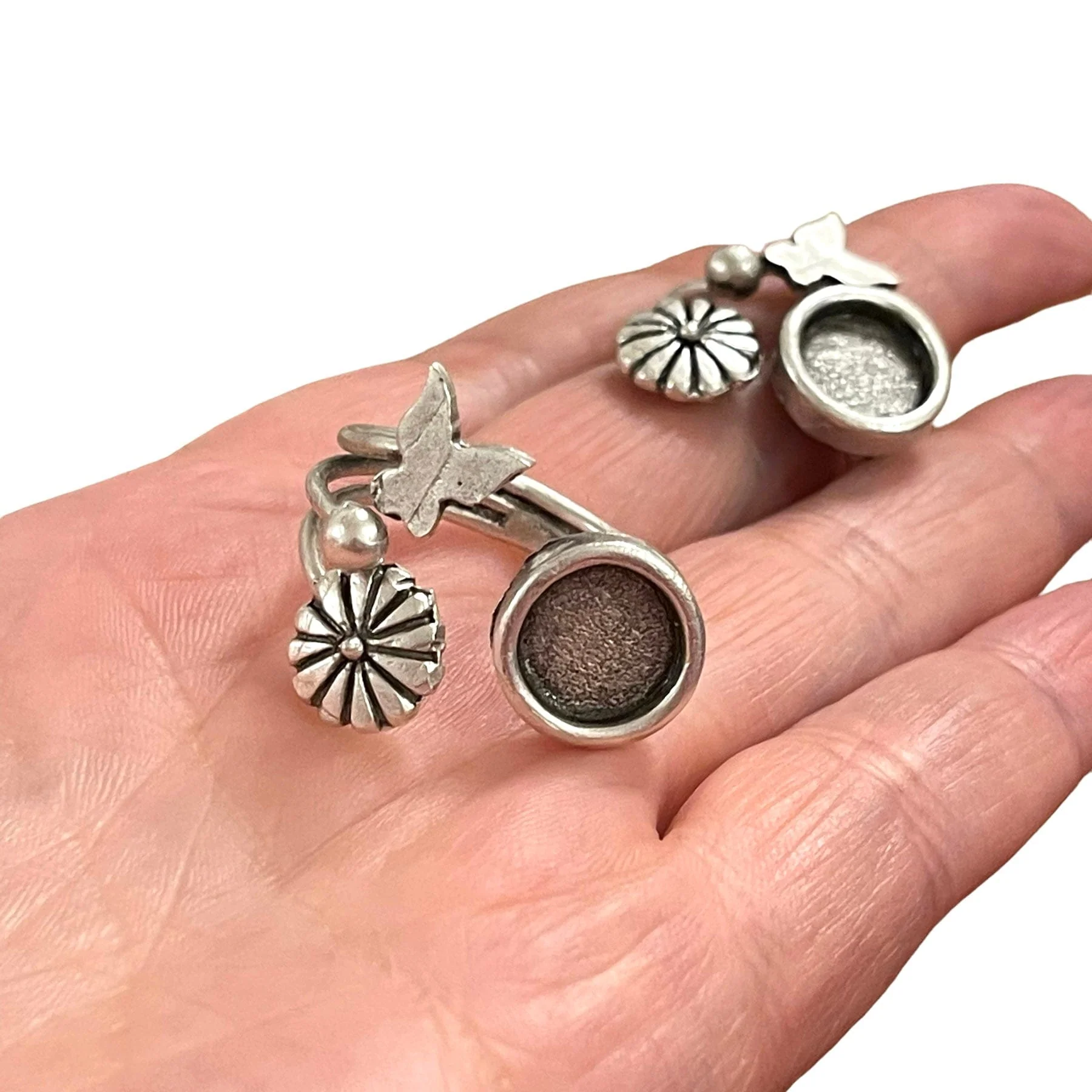 Silver Ring Setting, Antique Silver Plated Brass Adjustable Ring Blank, Adjustable Ring Bezel - Image 2