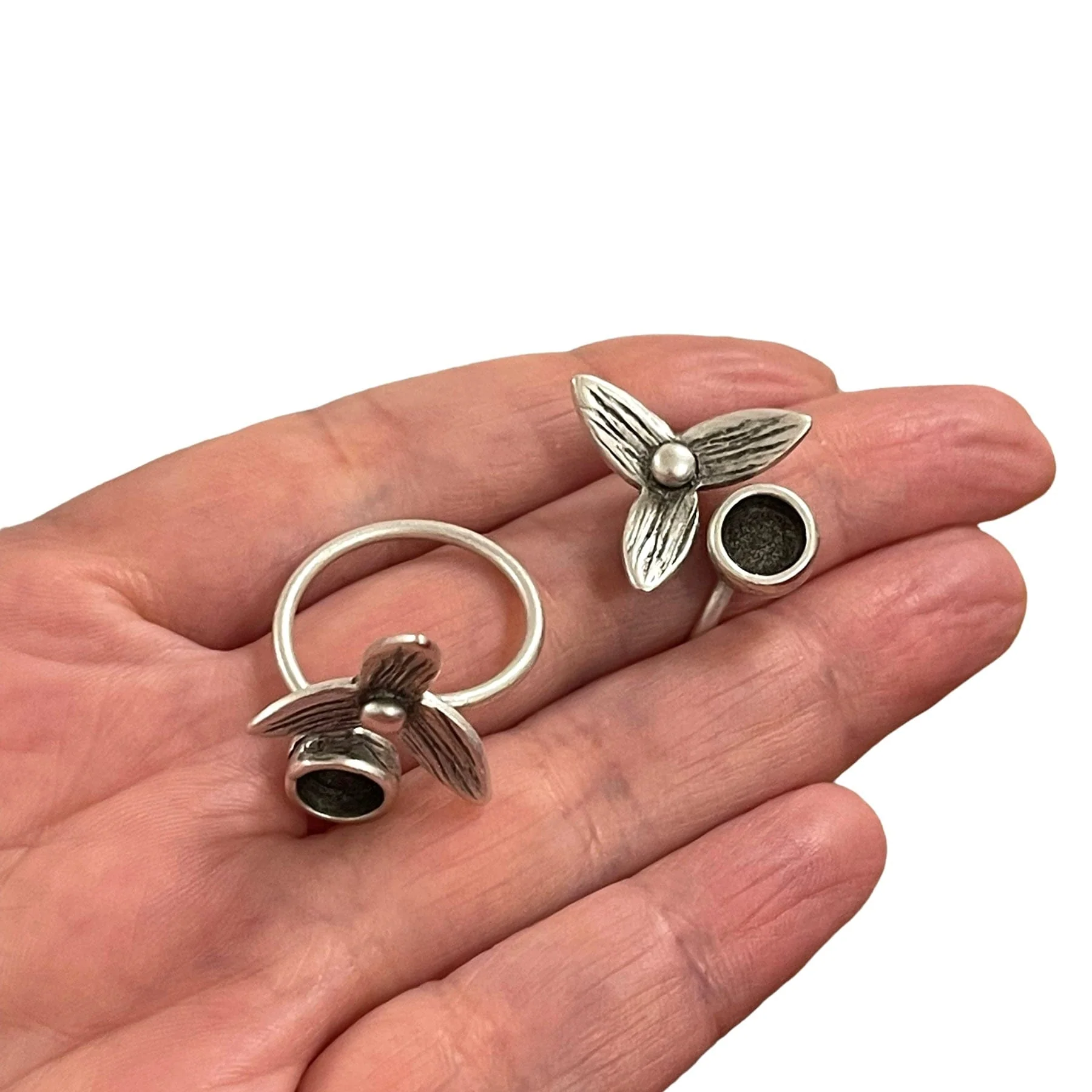 Silver Ring Setting, Antique Silver Plated Brass Adjustable Ring Blank, Adjustable Ring Bezel