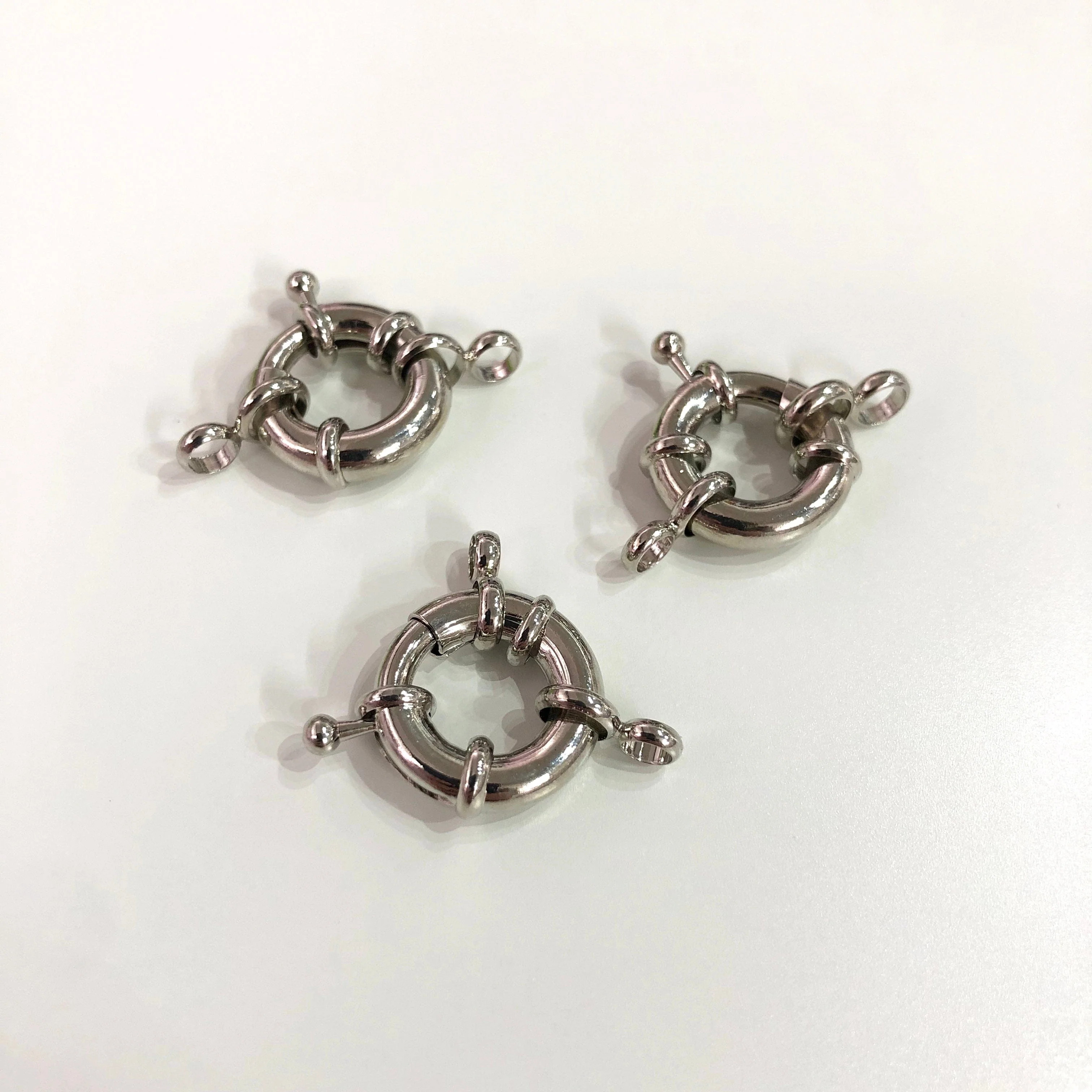Rhodium Spring Ring Clasp with Loops, 15mm Rhodium Plated Spring Clasp, Rhodium Trigger Clasp, - Image 2