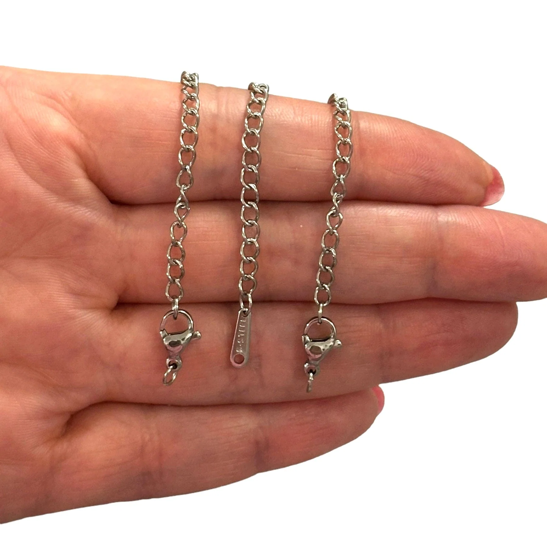 Waterproof Stainless Steel 2 Inch Chain Extender With Lobster Clasp and Connector Tag