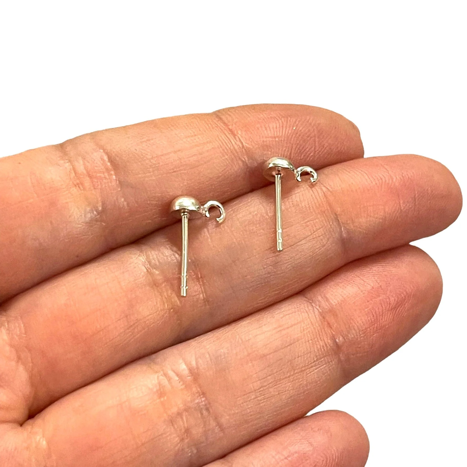 Sterling Sterling 4.5mm Ball Post Earring, 925 Sterling Silver Ball Stud Earring With Open Loop, 2 Pcs in a Pack - Image 2