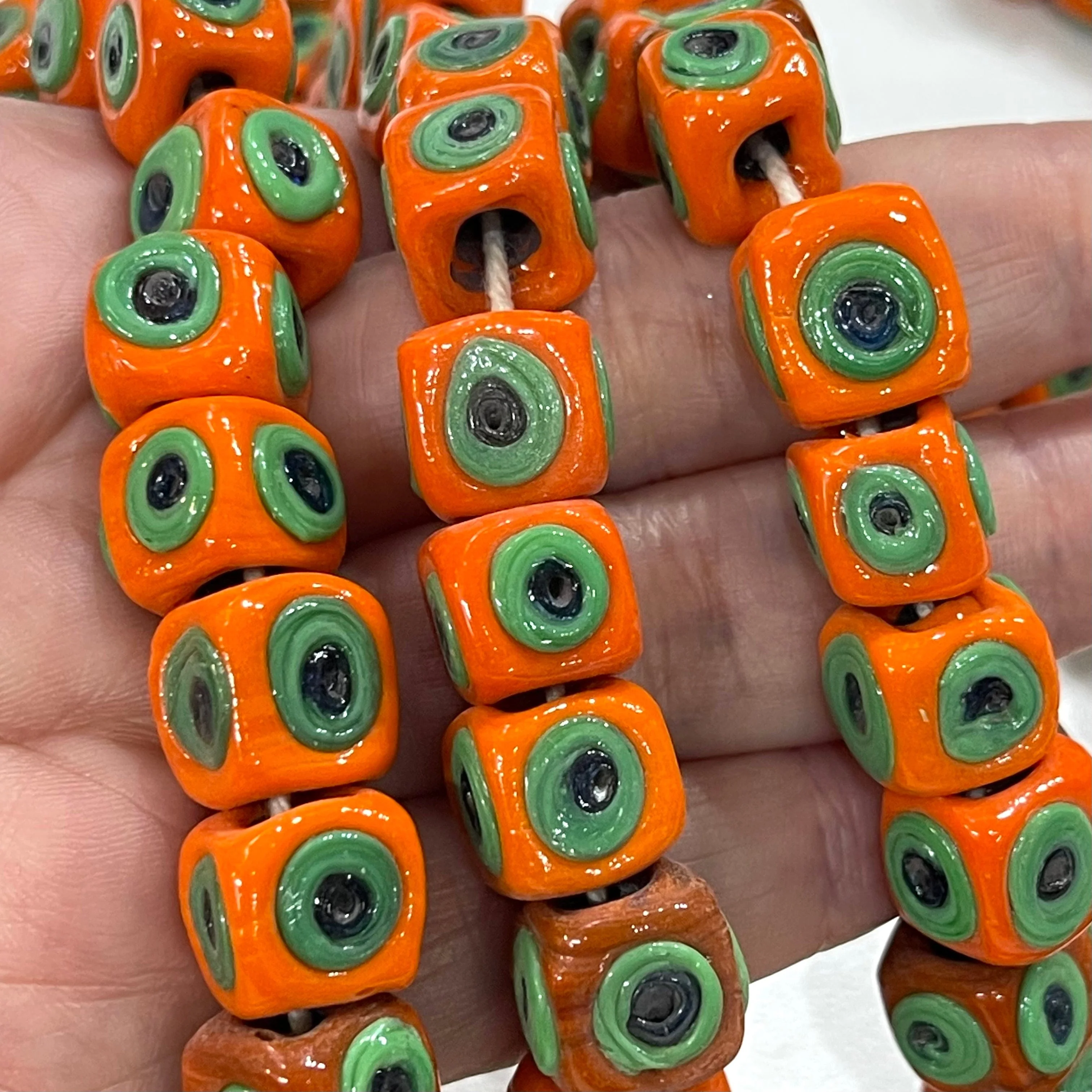 Traditional Turkish Artisan Handmade Cube Four Sided Evil Eye Glass Beads, Large Hole Glass Beads, 5 Beads in a pack - Image 2