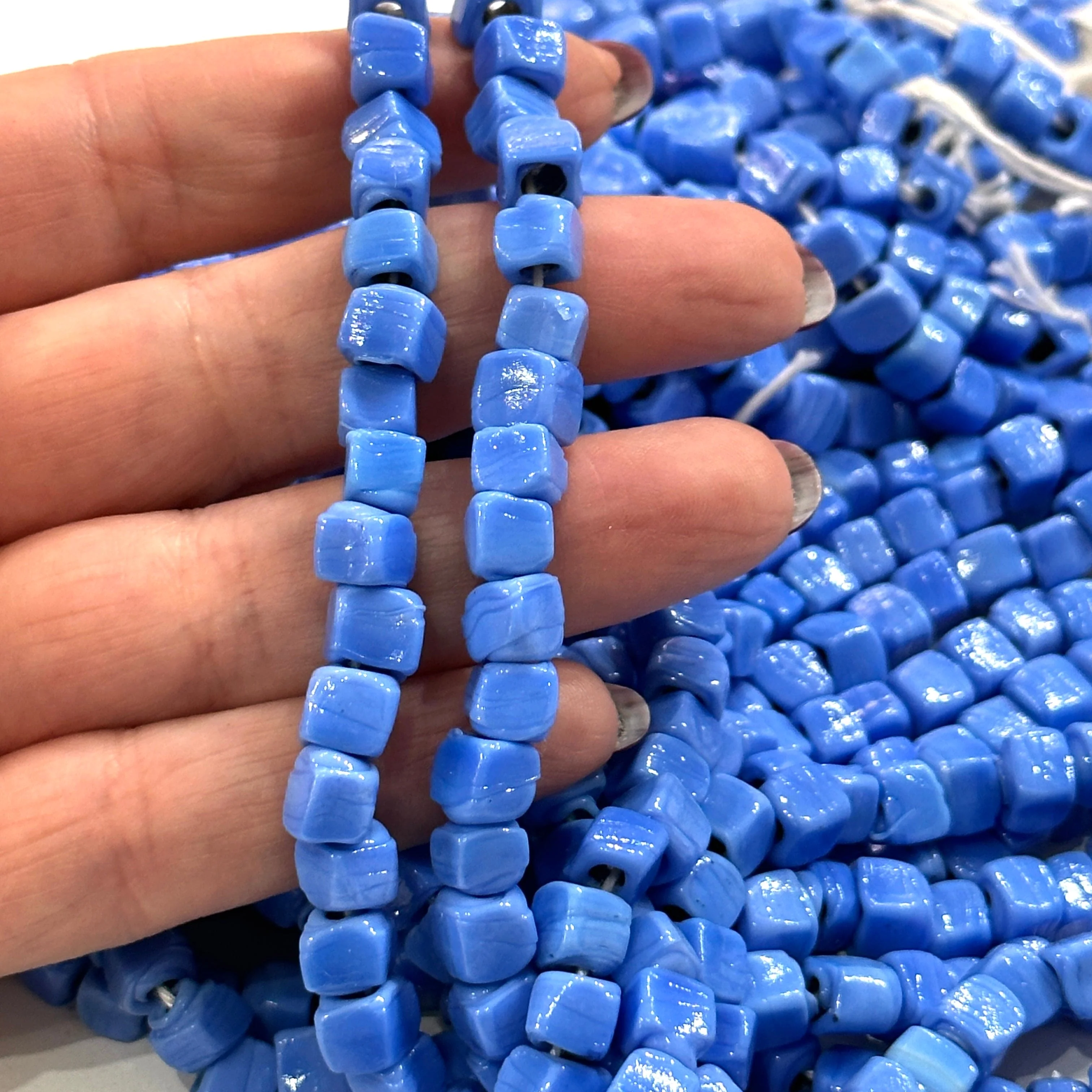 Traditional Turkish Artisan Handmade Cube Glass Beads, Large Hole Glass Beads, 50 Beads in a pack - Image 2