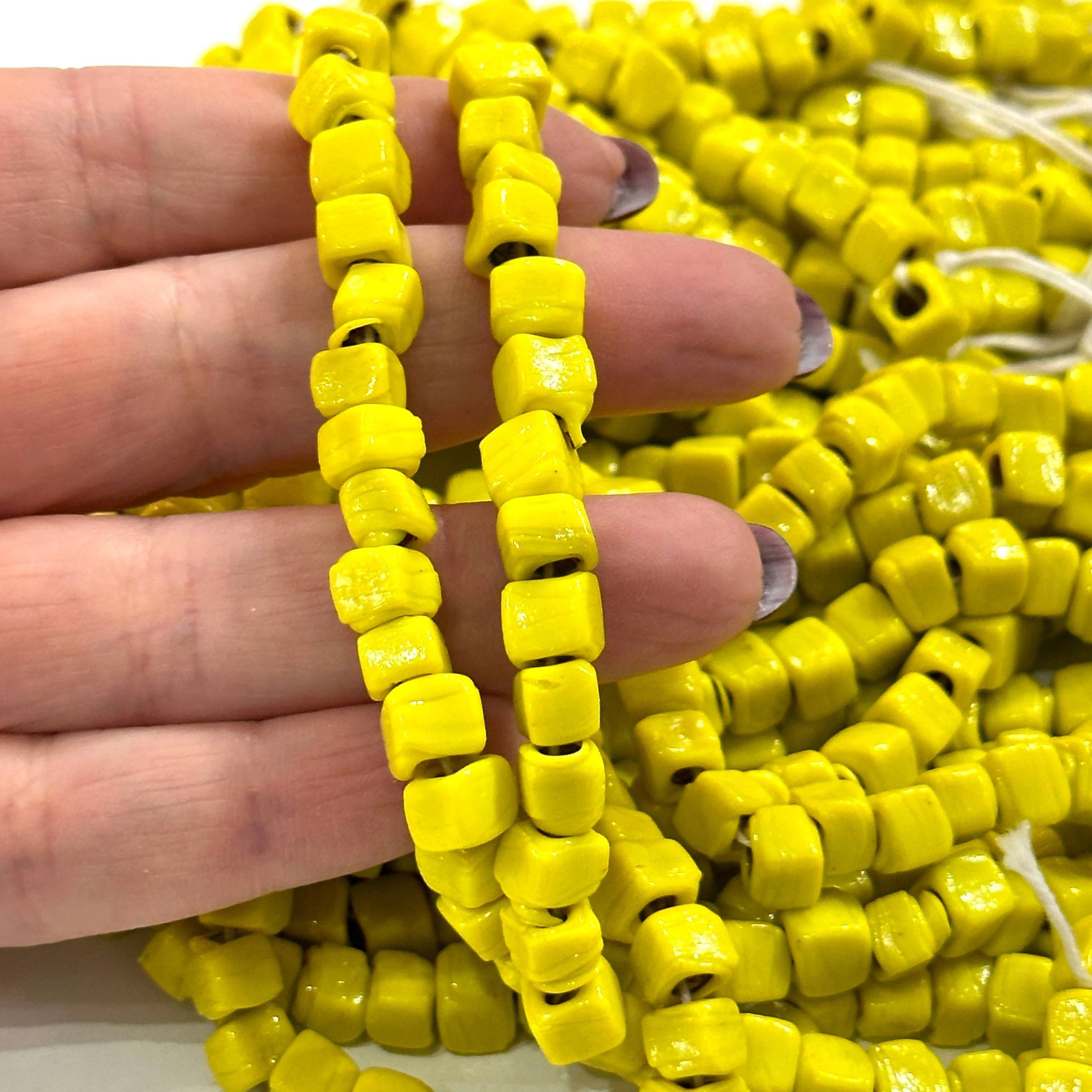 Traditional Turkish Artisan Handmade Cube Glass Beads, Large Hole Glass Beads, 50 Beads in a pack - Image 2