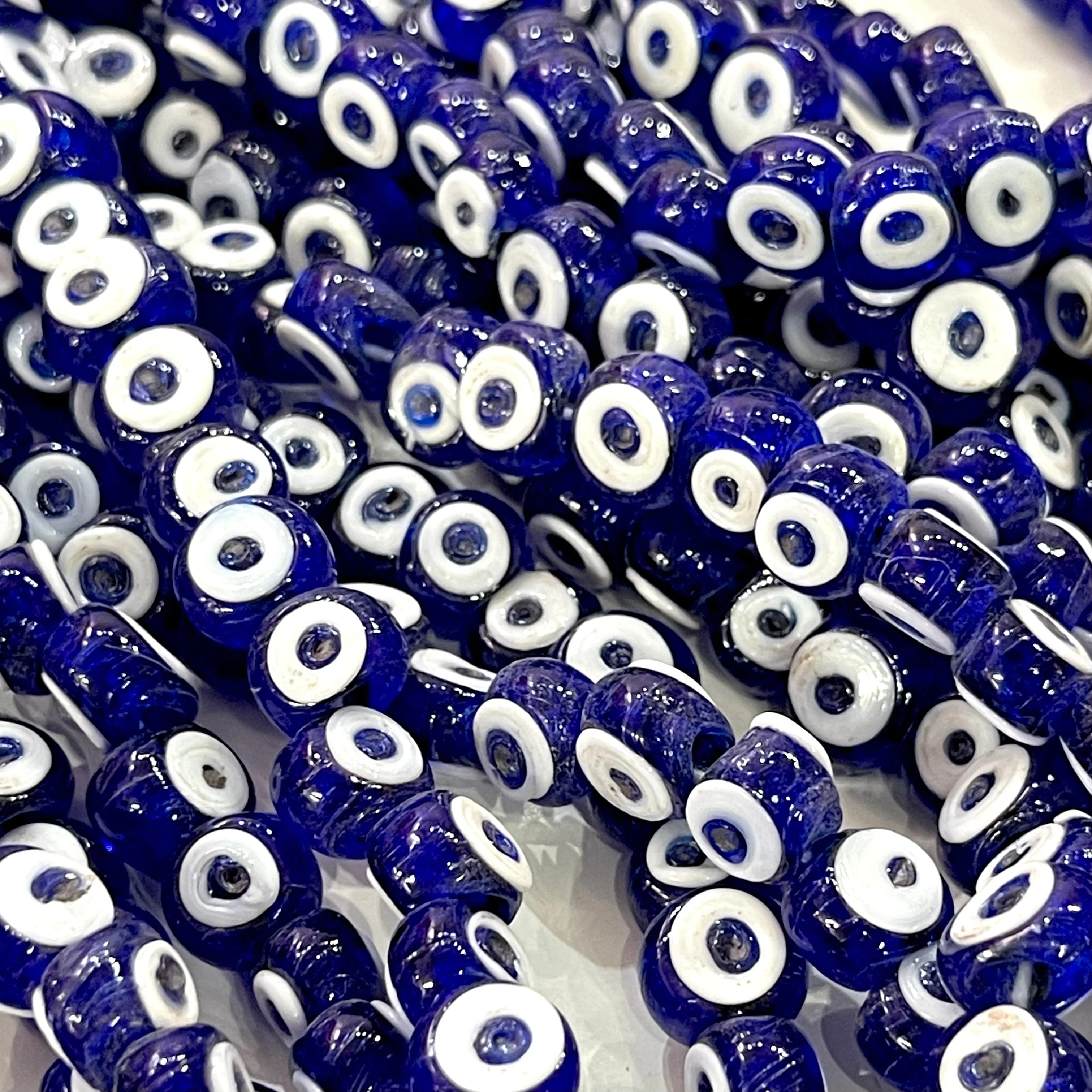 Traditional Turkish Artisan Handmade Double Sided Glass Evil Eye Beads, 5 Beads per pack - Image 2