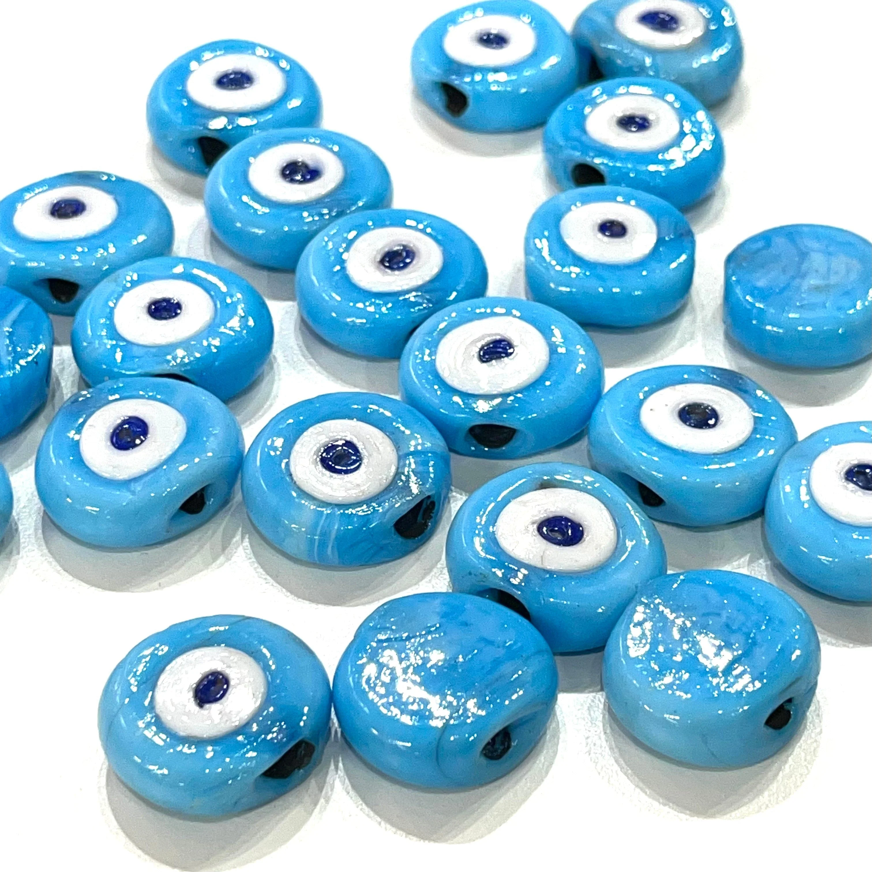 Traditional Turkish Artisan Handmade Glass Blue Evil Eye Beads, Large Hole Evil Eye Glass Beads, 25 Beads per pack - Image 2