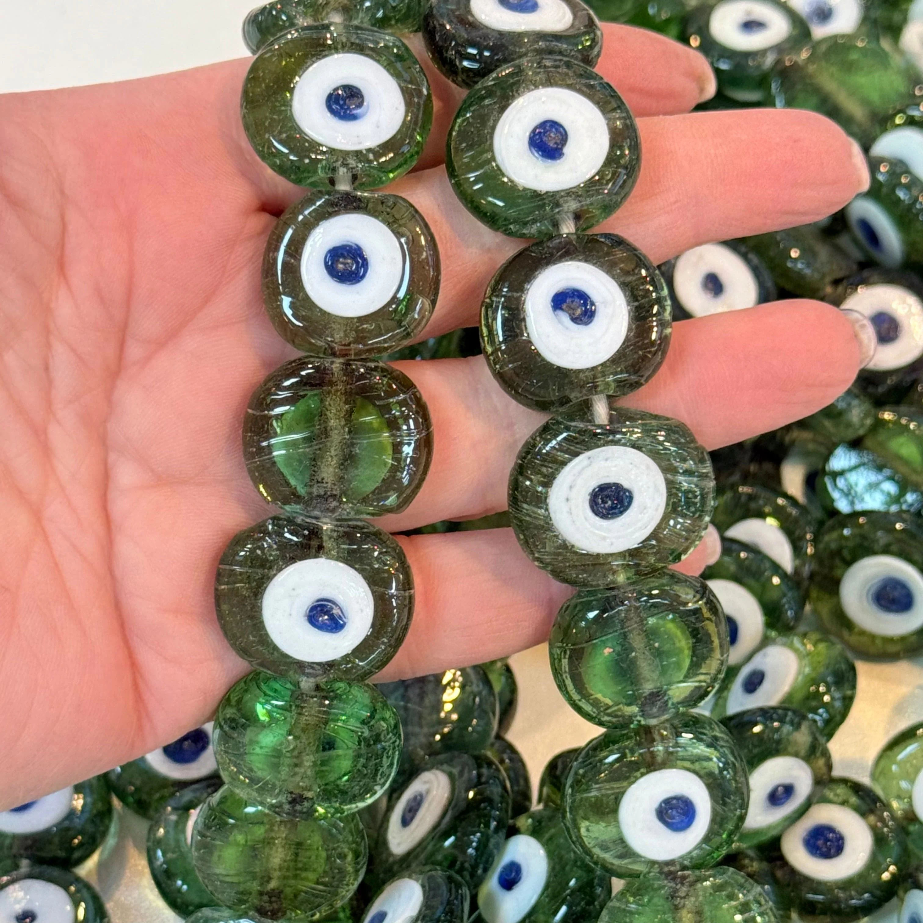 Traditional Turkish Artisan Handmade Glass Evil Eye Beads, Large Hole Evil Eye Glass Beads, Assorted 5 Beads per pack
