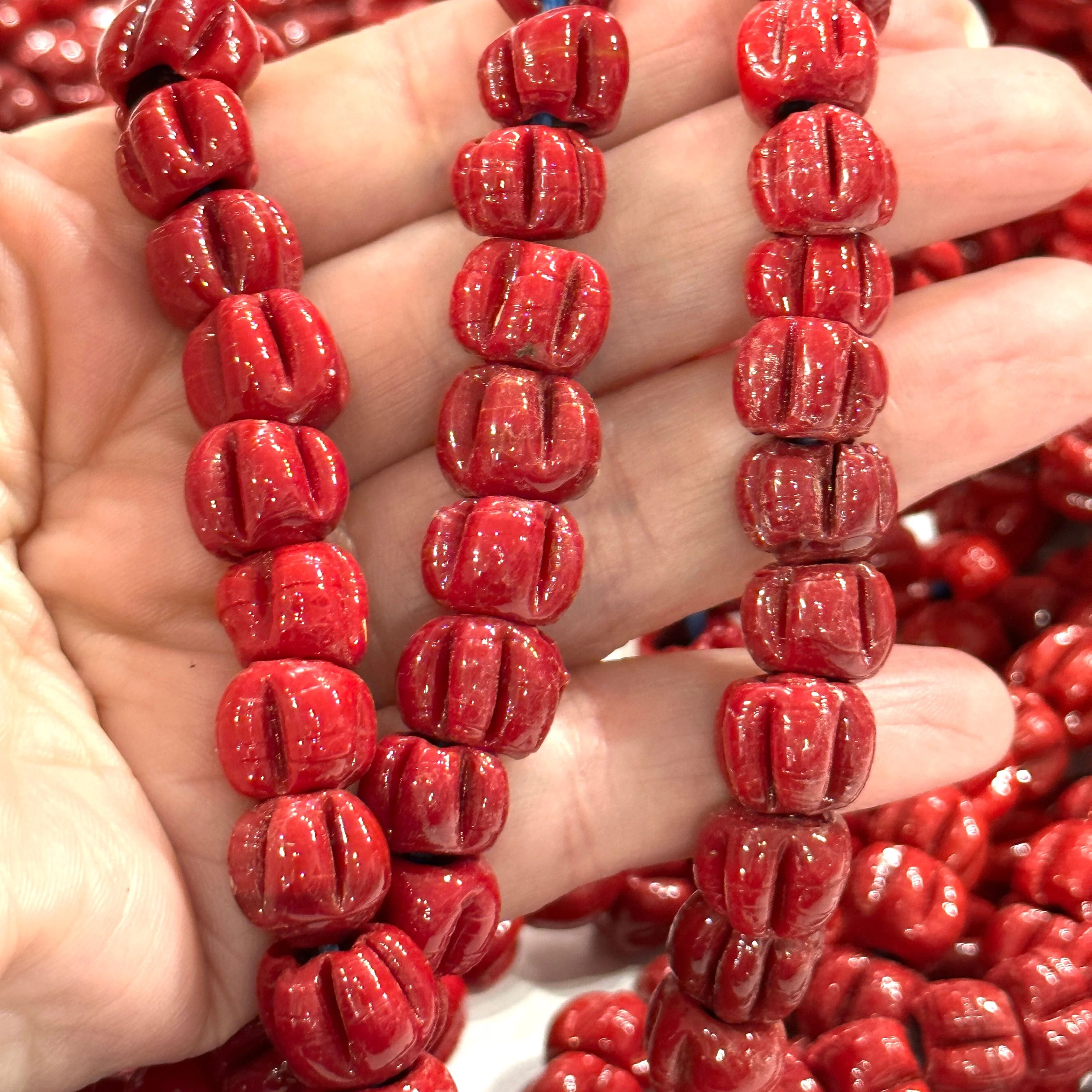 Traditional Turkish Artisan Handmade Pumpkin Glass Beads, Large Hole Glass Beads, 25 Beads in a pack - Image 2