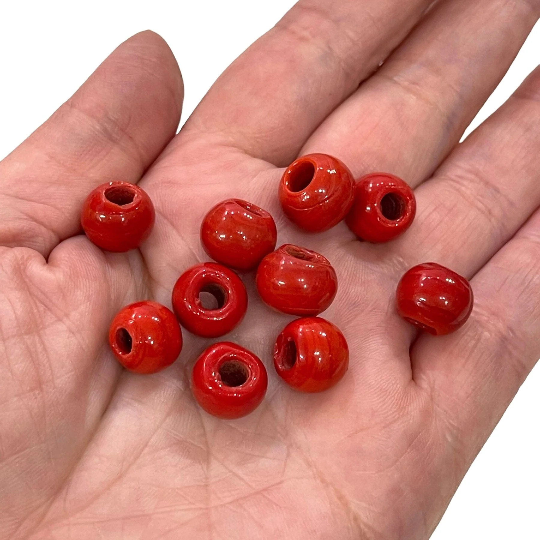 Traditional Turkish Artisan Handmade Round Glass Beads, Large Hole Glass Beads, 10 Beads in a pack - Image 2