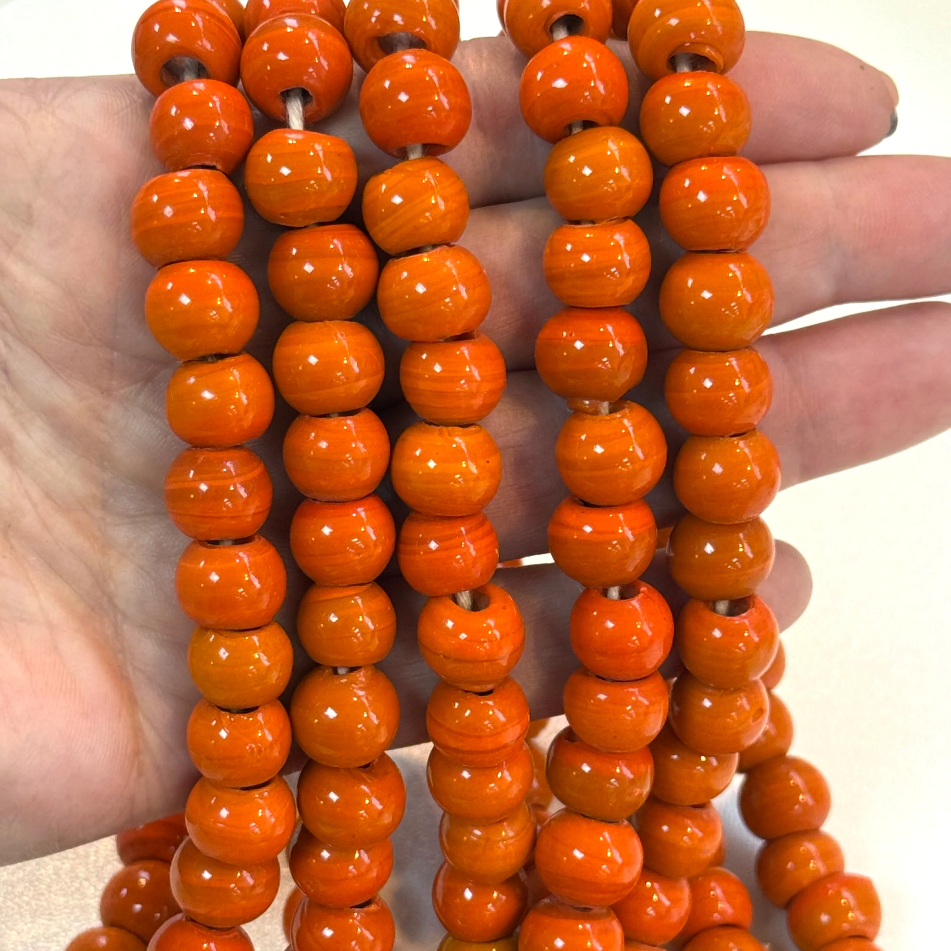 Traditional Turkish Artisan Handmade Round Large Hole Glass Beads, 10 Beads in a pack