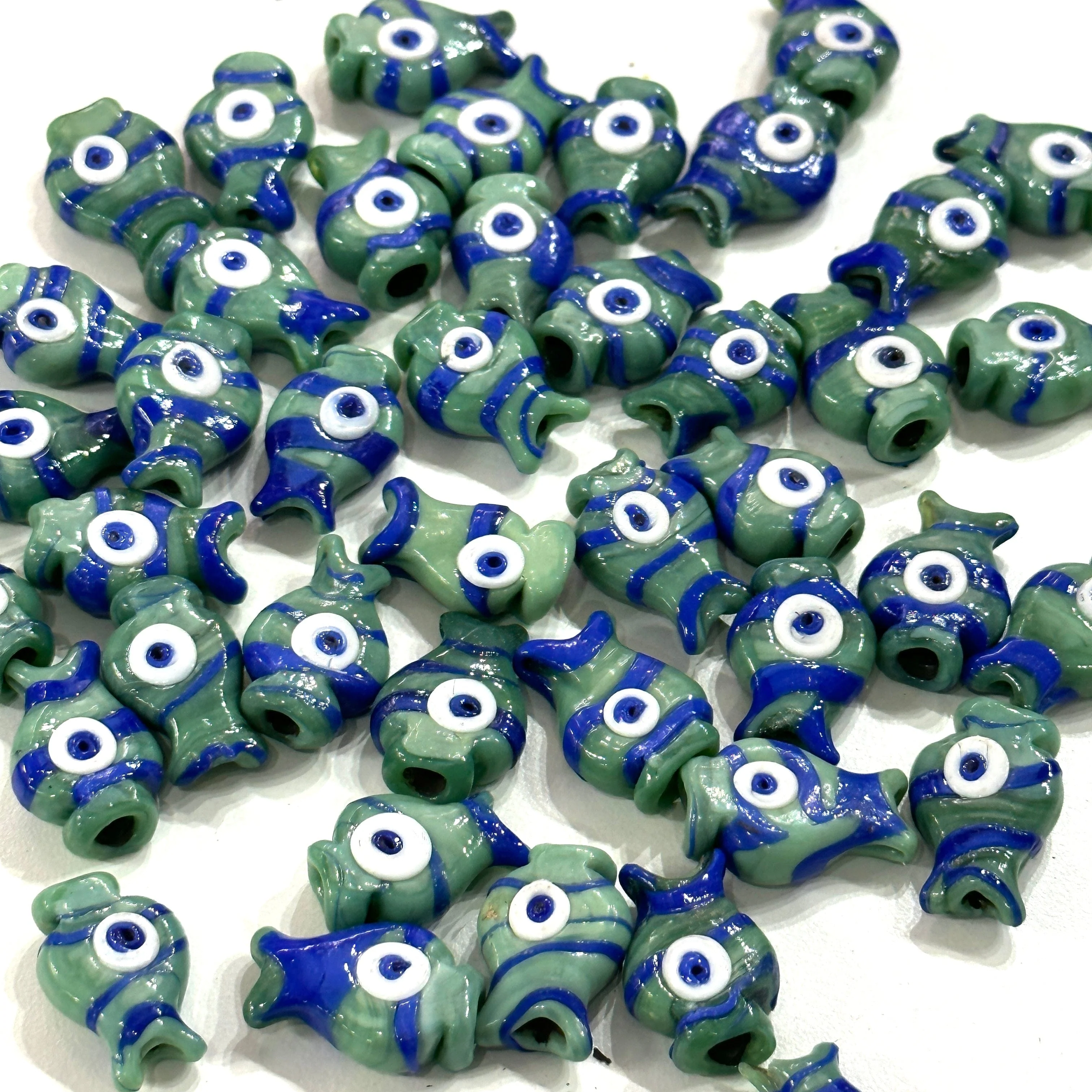 Turkish Artisan Hand Made Glass Sea Foam&Navy Fish Charms, Assorted 3 pcs in a pack - Image 2