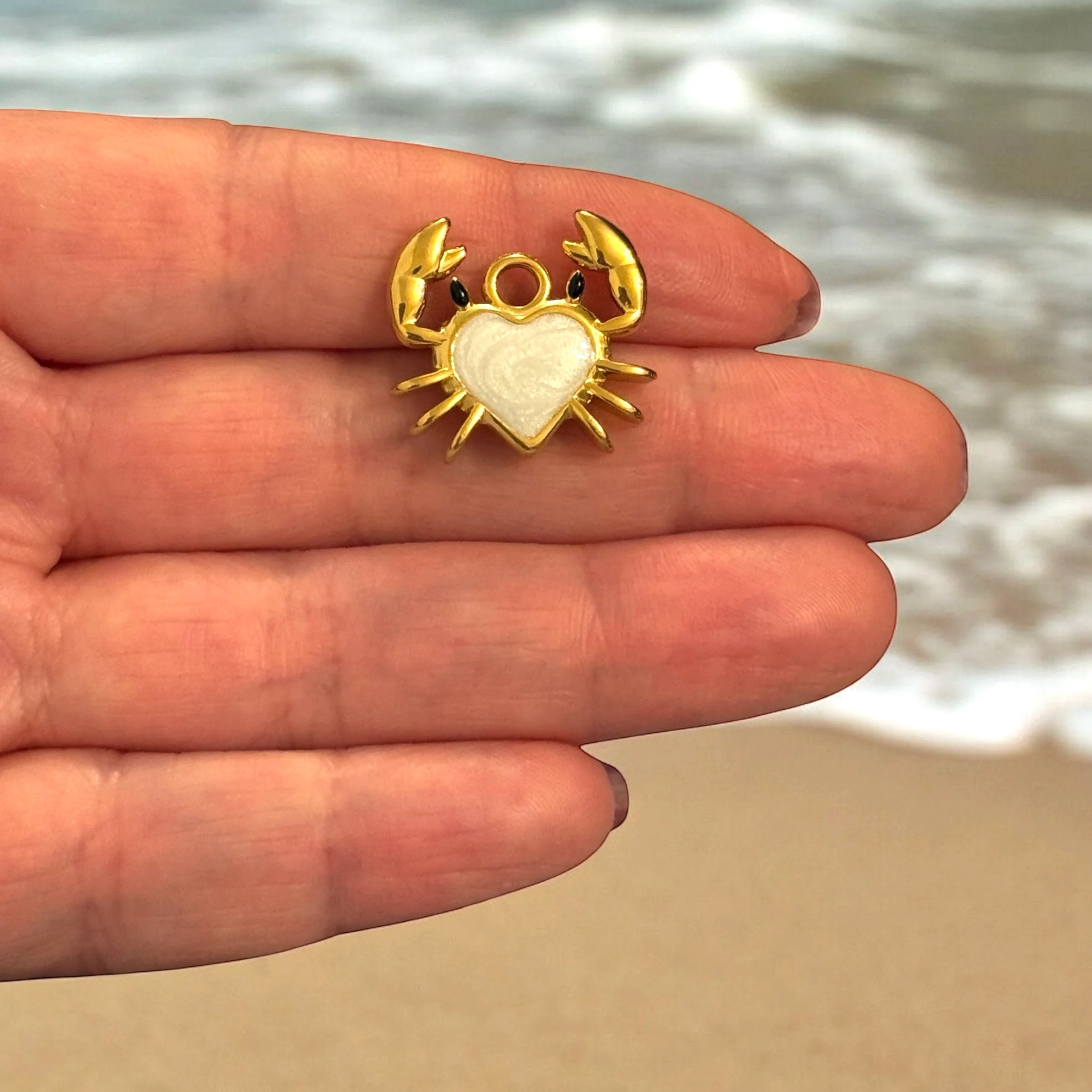 Waterproof 24K Gold Plated 316L Stainless Steel Enamel Crab Heart Charm – Flat Back