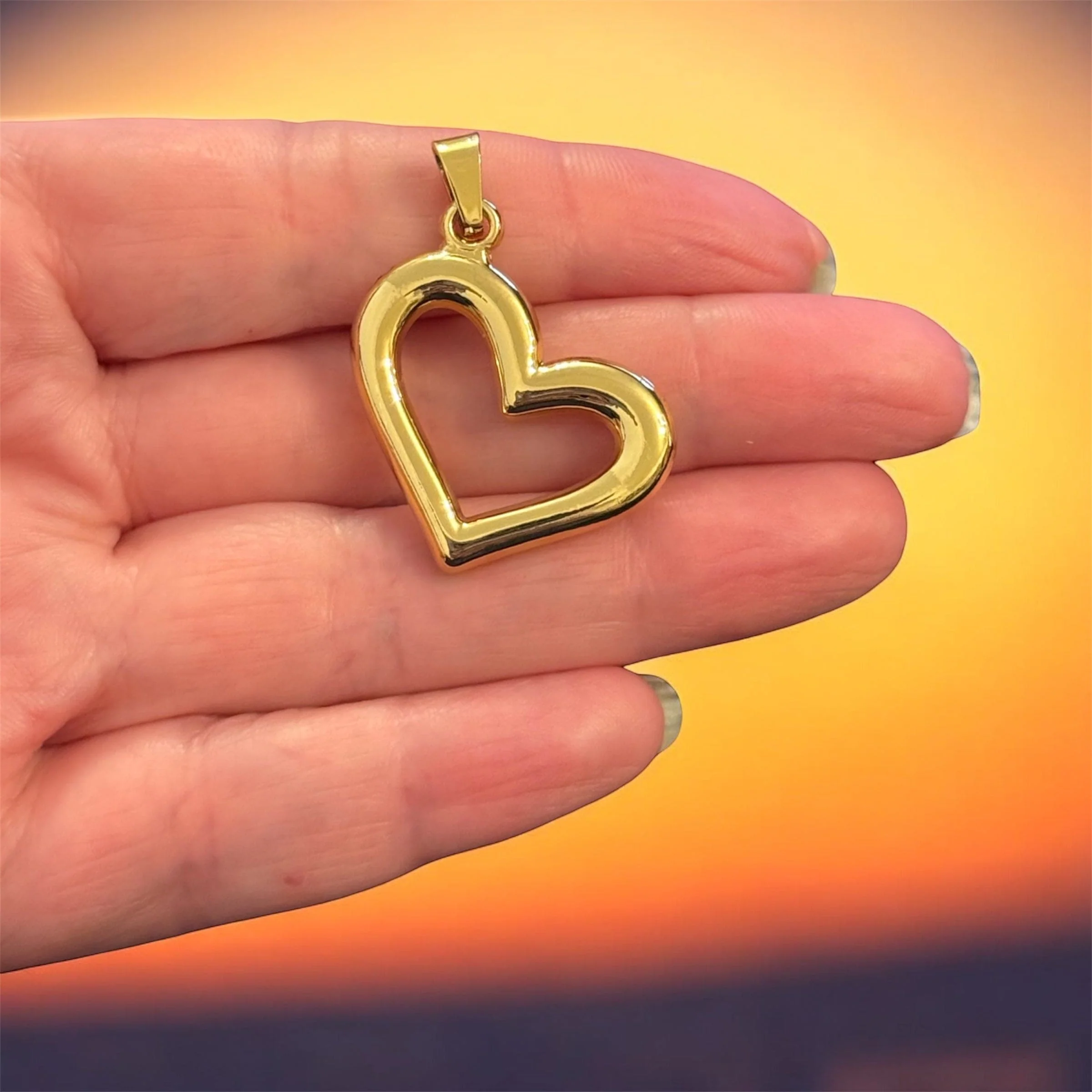 Waterproof 24Kt Gold Plated Stainless Steel Open Heart Pendant