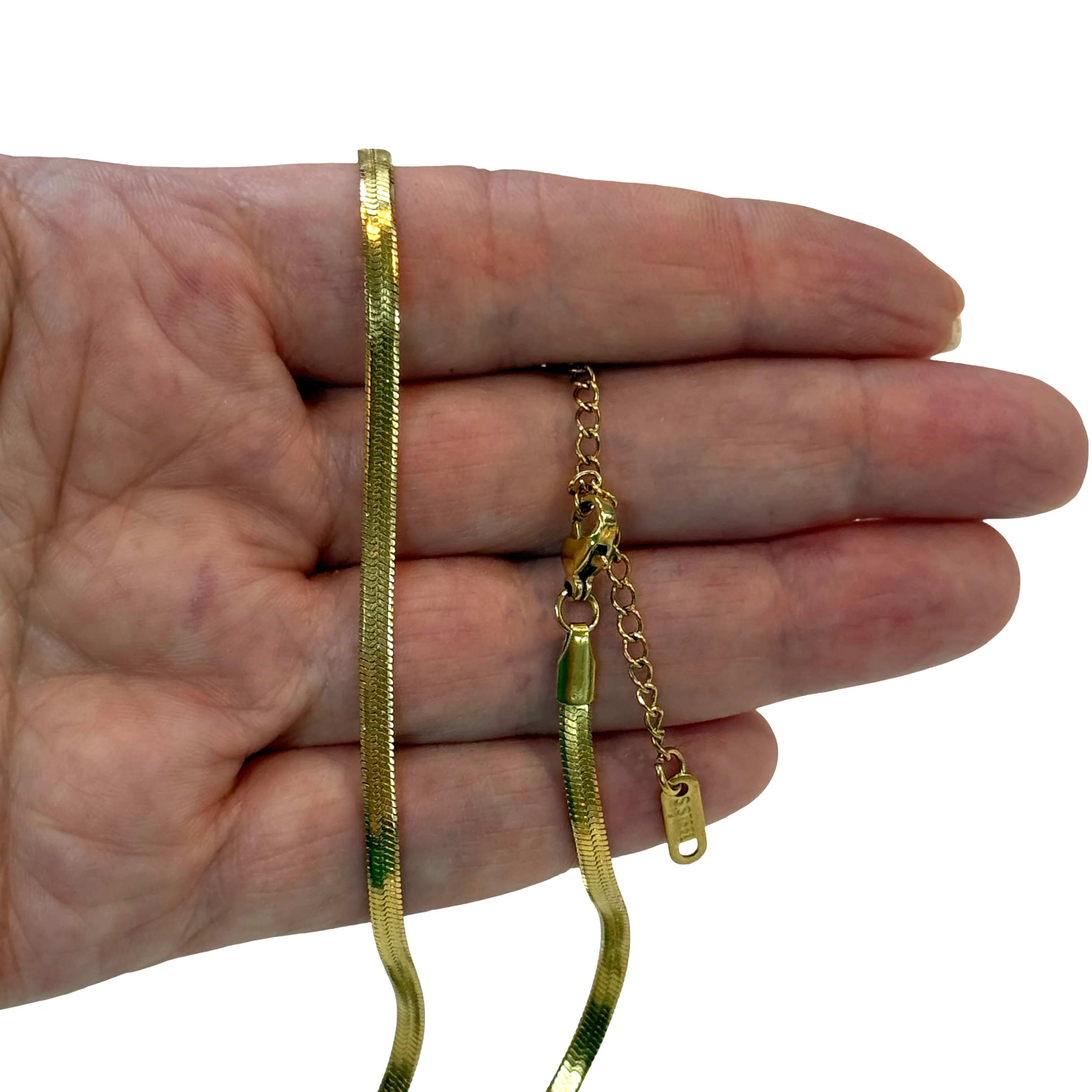 Waterproof Stainless Steel 24Kt Gold Filled Ready Necklace – 3mm Flat Snake Chain with 2" Extender