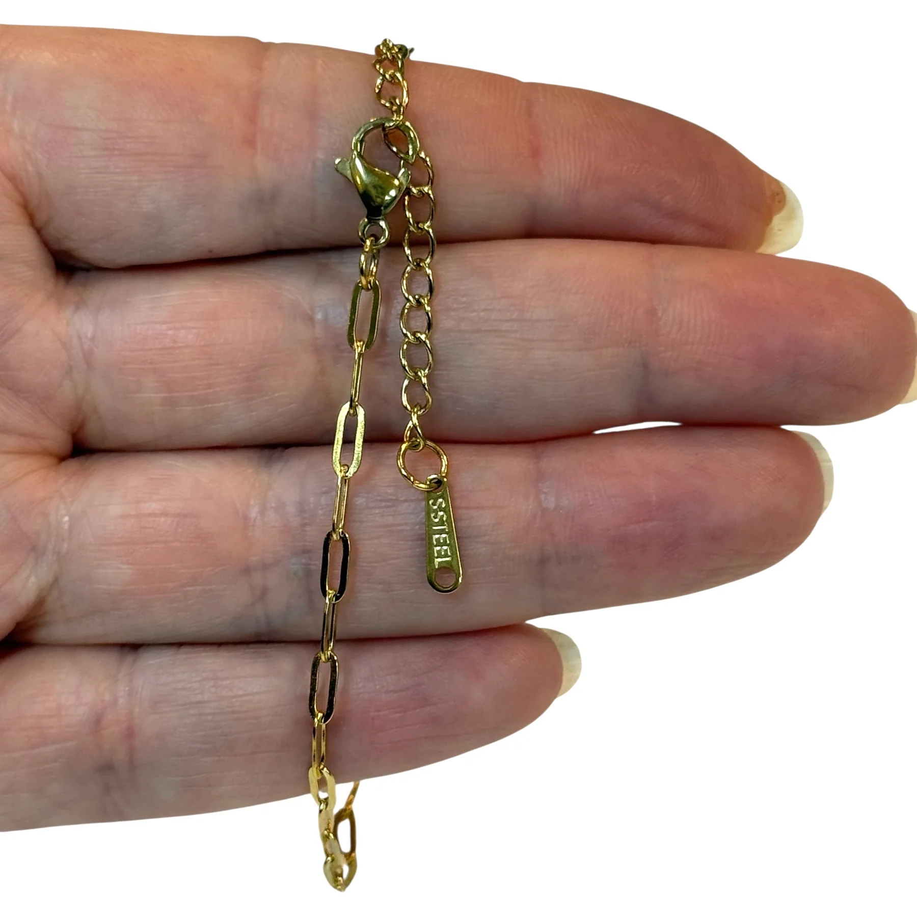 Waterproof Stainless Steel 24Kt Gold PVD Paperclip Chain Bracelet – 6x2.5mm Links, Adjustable 6"+2" - Image 2